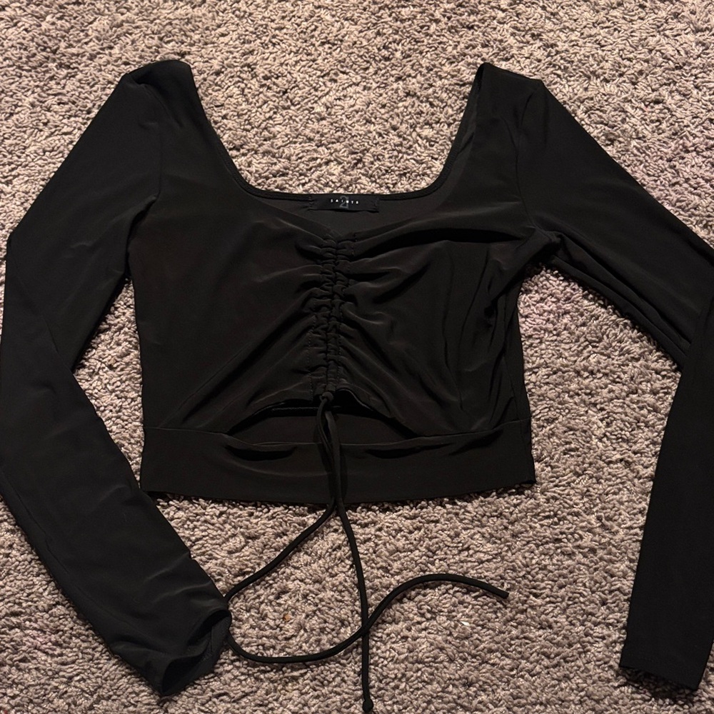 Black Long Sleeve Ruched Top